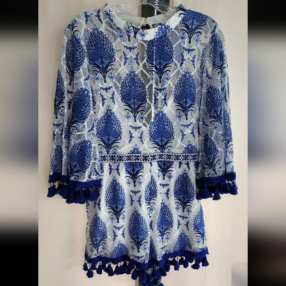 Luxxel Blue and White Romper